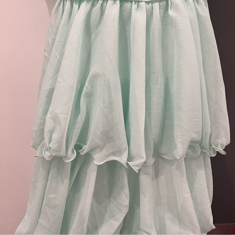NWT Mac Duggal 49245 Mint Light Blue Chiffon Tiered Ball Maxi Gown 4 - Picture 5 of 12
